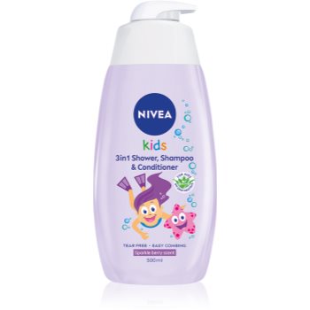 NIVEA Kids Sparkle Berry gel de duș și șampon delicat pentru copii 3 in 1 - imagine 2